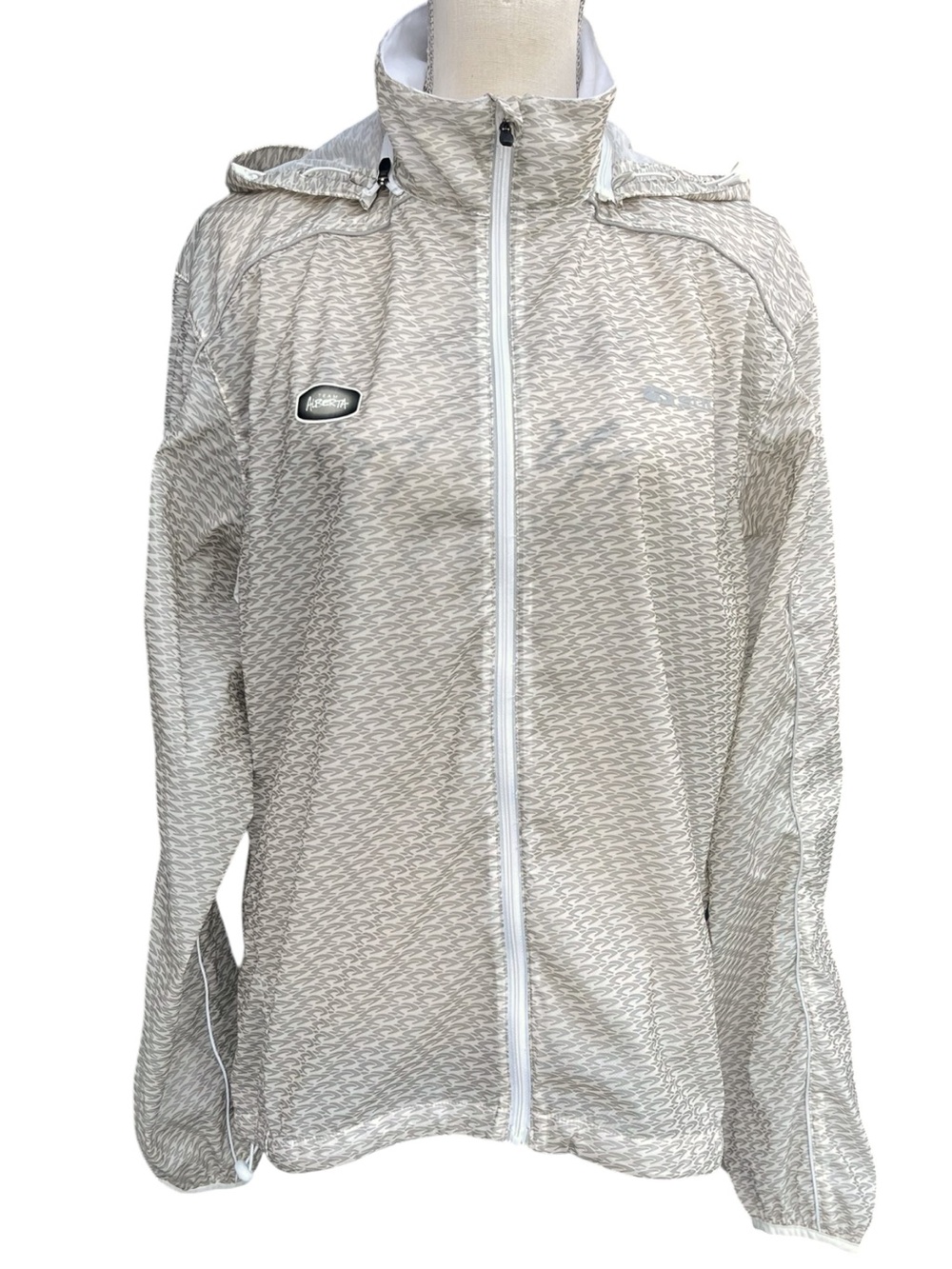 Sugoi Beige/Cream Patterned Hydrolite Zip-Up Removable Hood Rain Jacket (L)